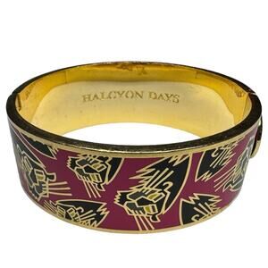 Halcyon Days Panther Bangle Berry Enamel /Gold 8 CT Gold Plated Hinged